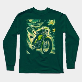 Cat on a Motorcycle Funny And Cicadas 2024 Long Sleeve T-Shirt